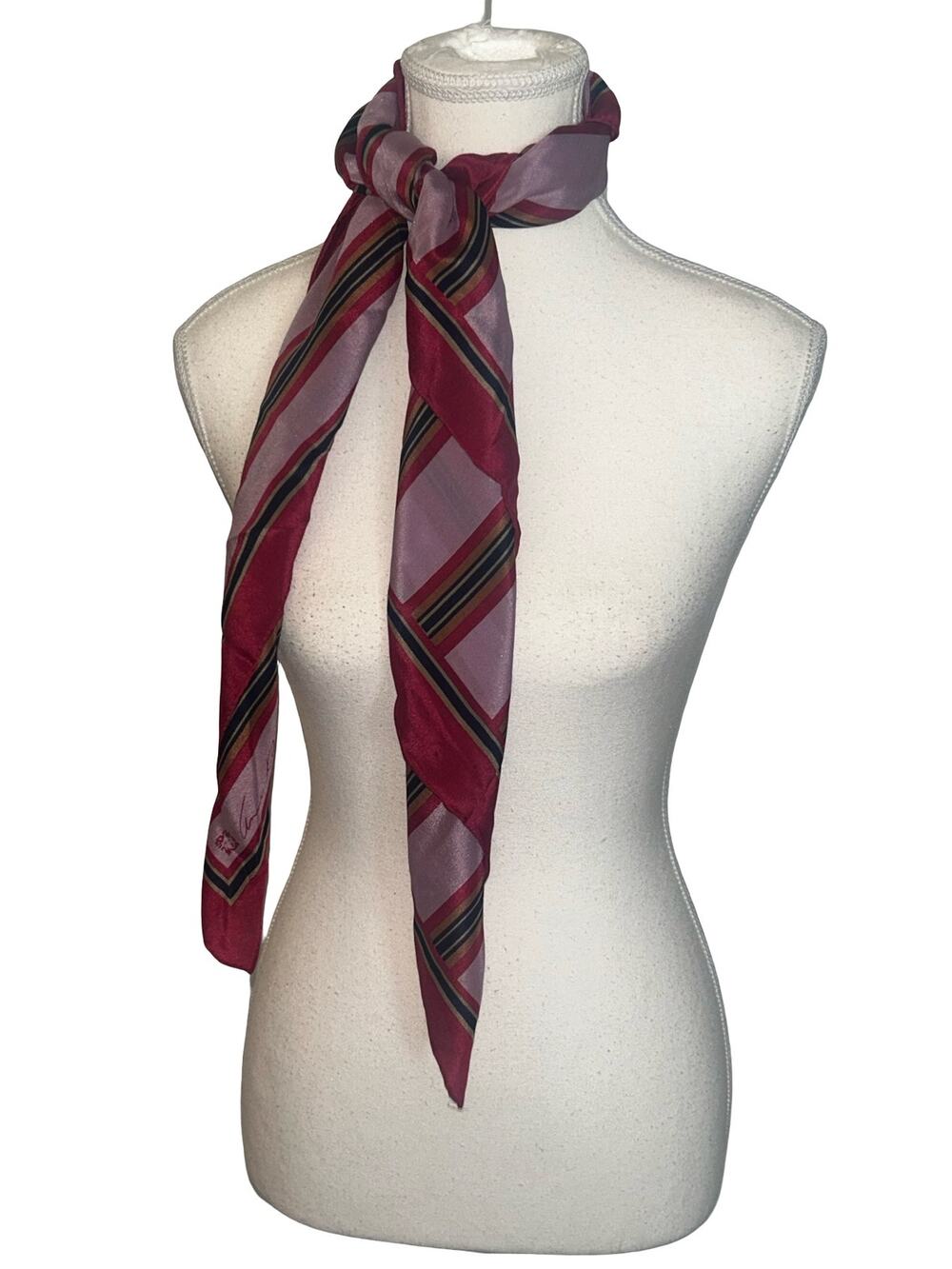 Anne Klein 100% Silk 1980s Vintage Signature Stripe Scarf – Hand Rolled Hem